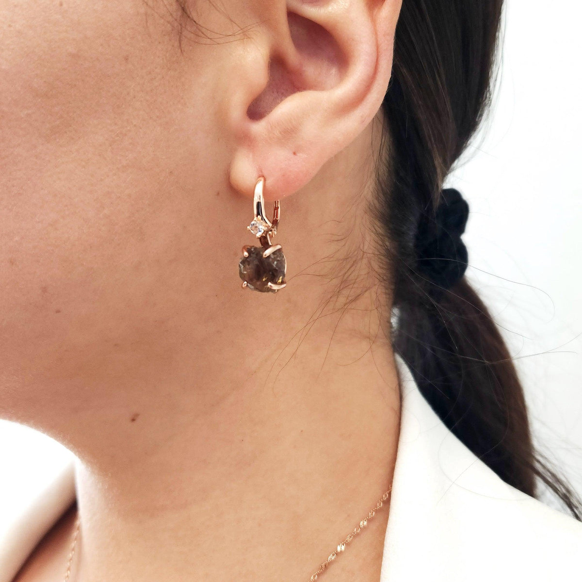 Raw Smoky Quartz Drop Earrings - Uniquelan Jewelry