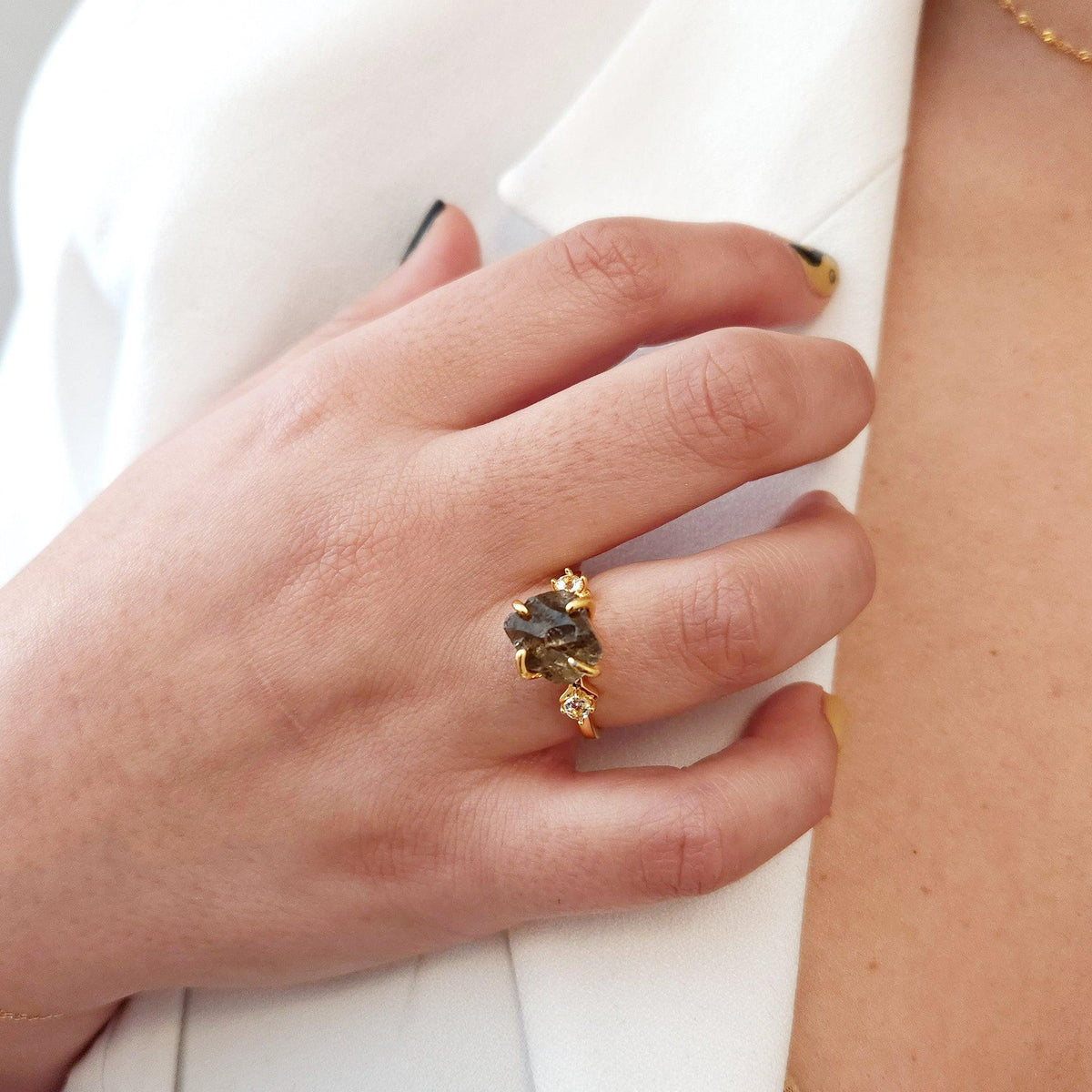 Raw Smoky Quartz Crystal Ring - Uniquelan Jewelry