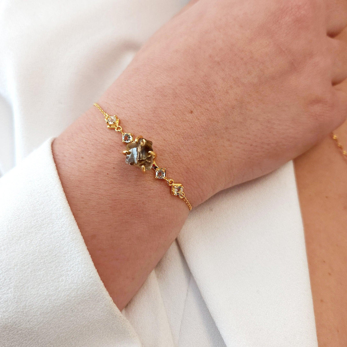 Raw Smoky Quartz Chain Bracelet - Uniquelan Jewelry