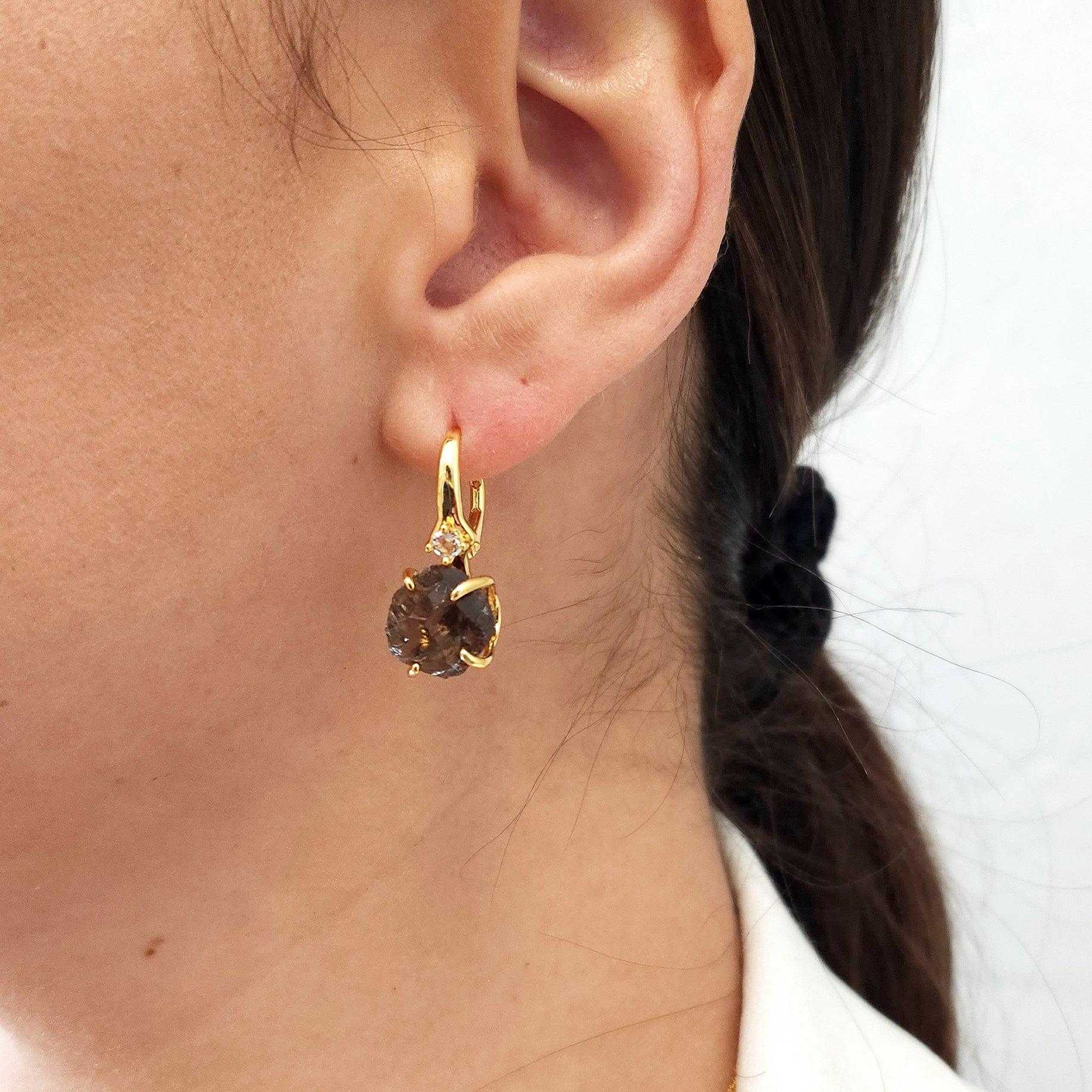 Raw Smoky Quartz Drop Earrings - Uniquelan Jewelry