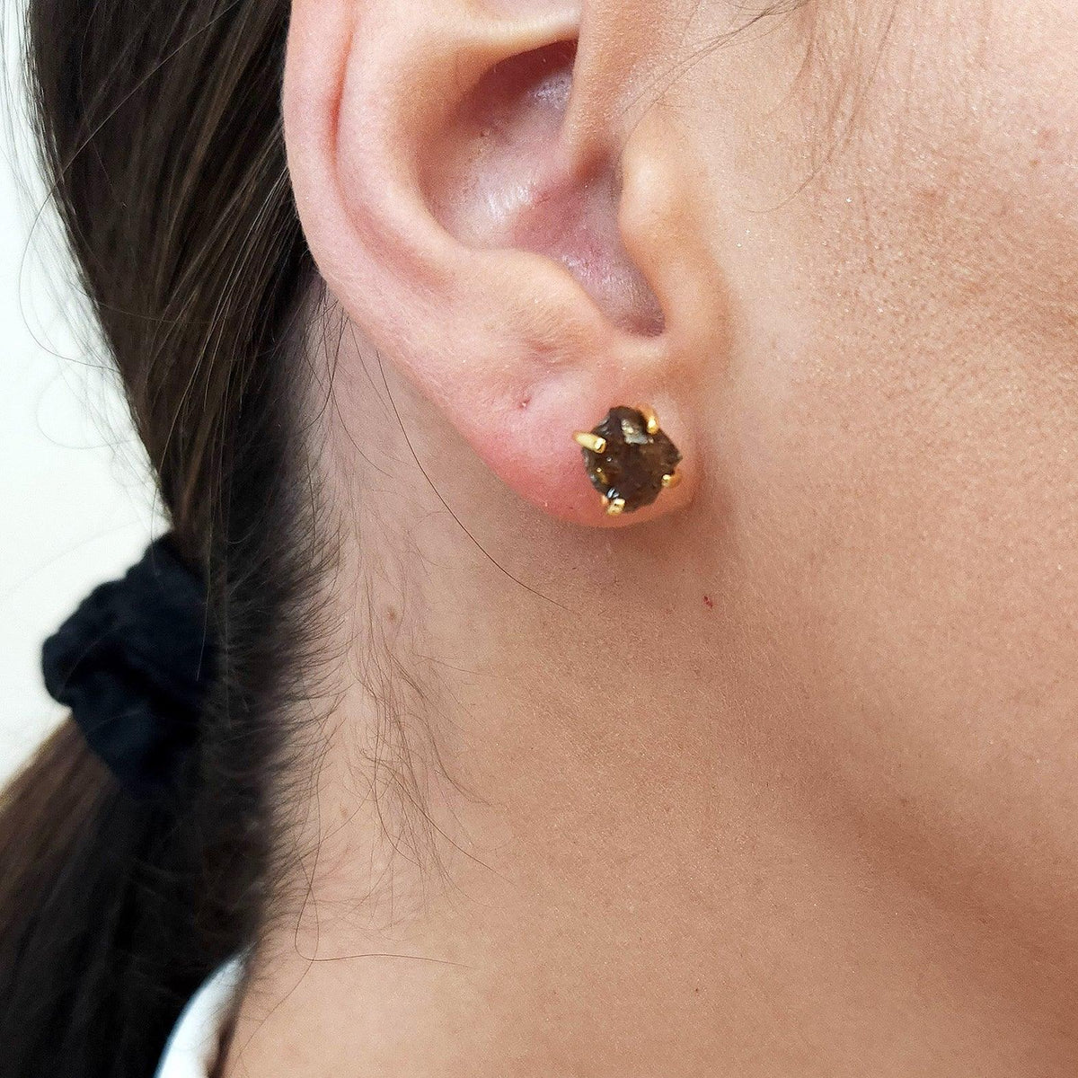 Raw Smoky Quartz Stud Earrings - Uniquelan Jewelry