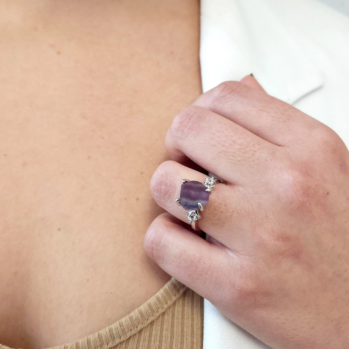 Raw Fluorite Statement Ring - Uniquelan Jewelry