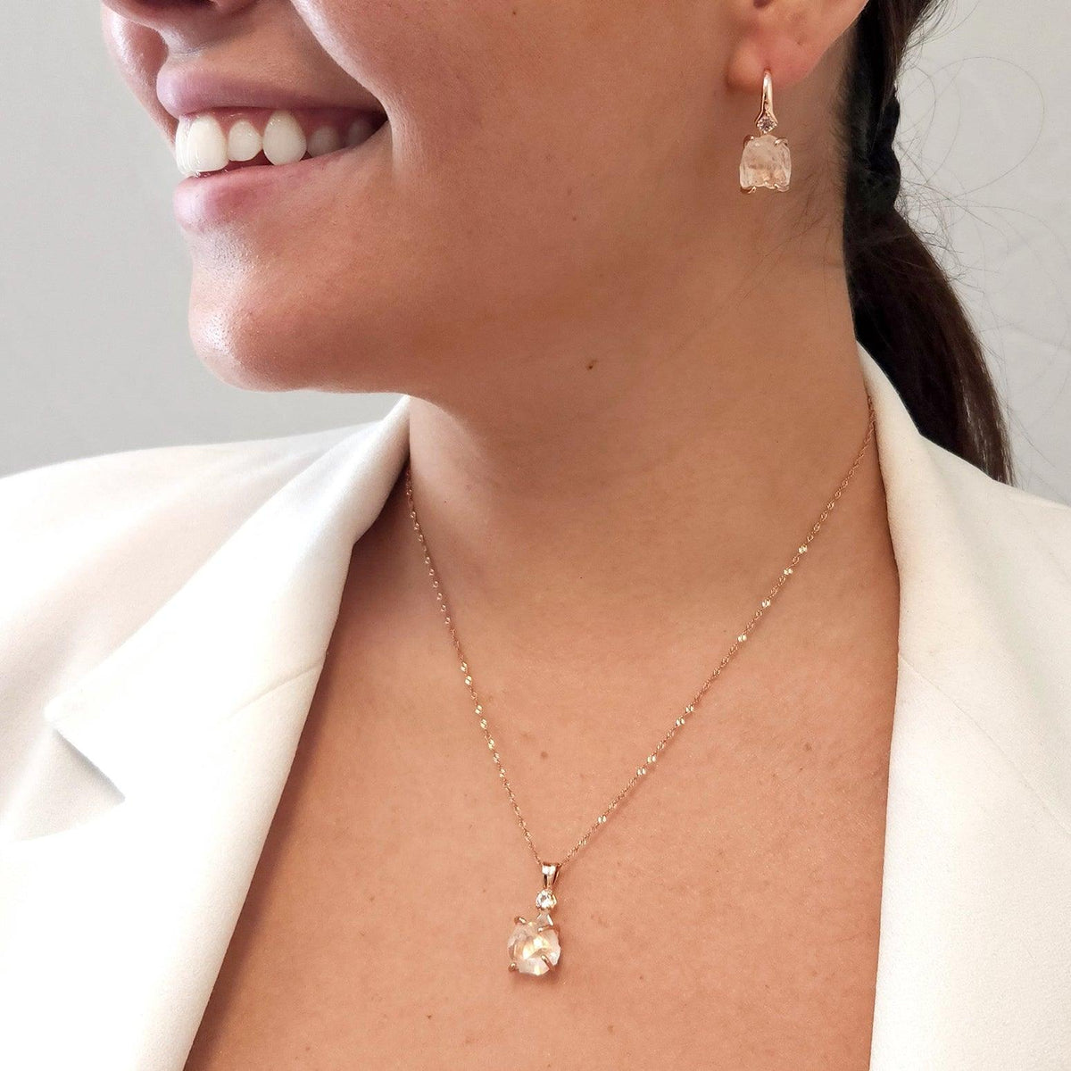 Raw Clear Quartz Necklace Drop Earrings Set - Uniquelan Jewelry