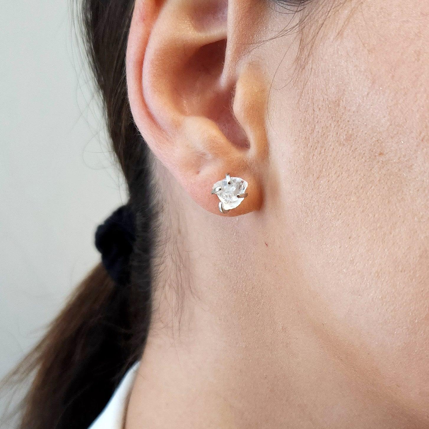 Raw Clear Quartz Stud Earrings