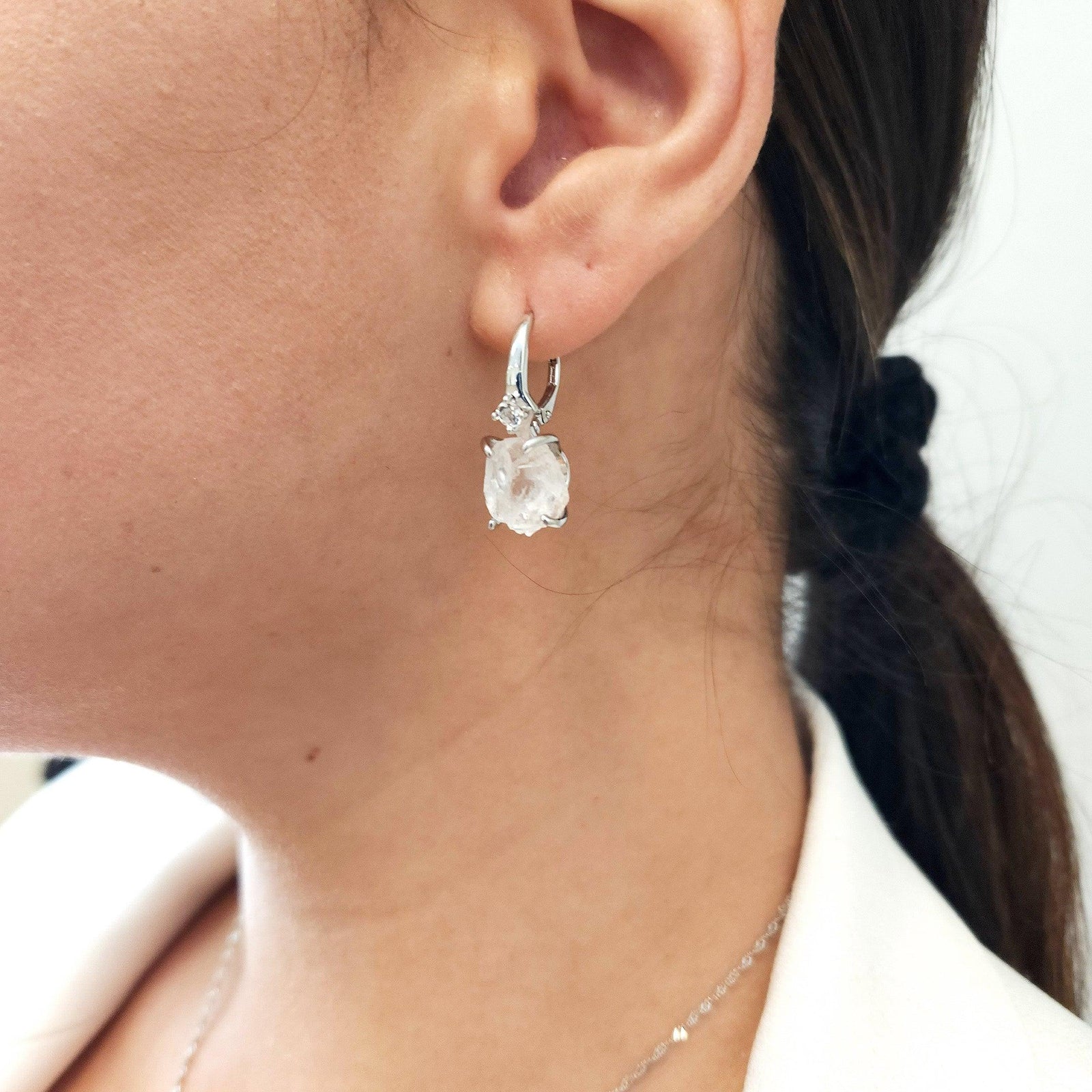 Raw Clear Quartz Drop Earrings - Uniquelan Jewelry
