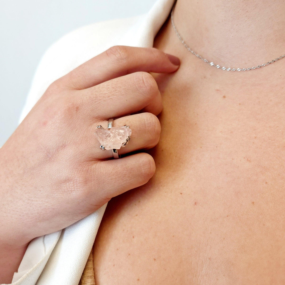 Raw Morganite Adjustable Ring - Uniquelan Jewelry