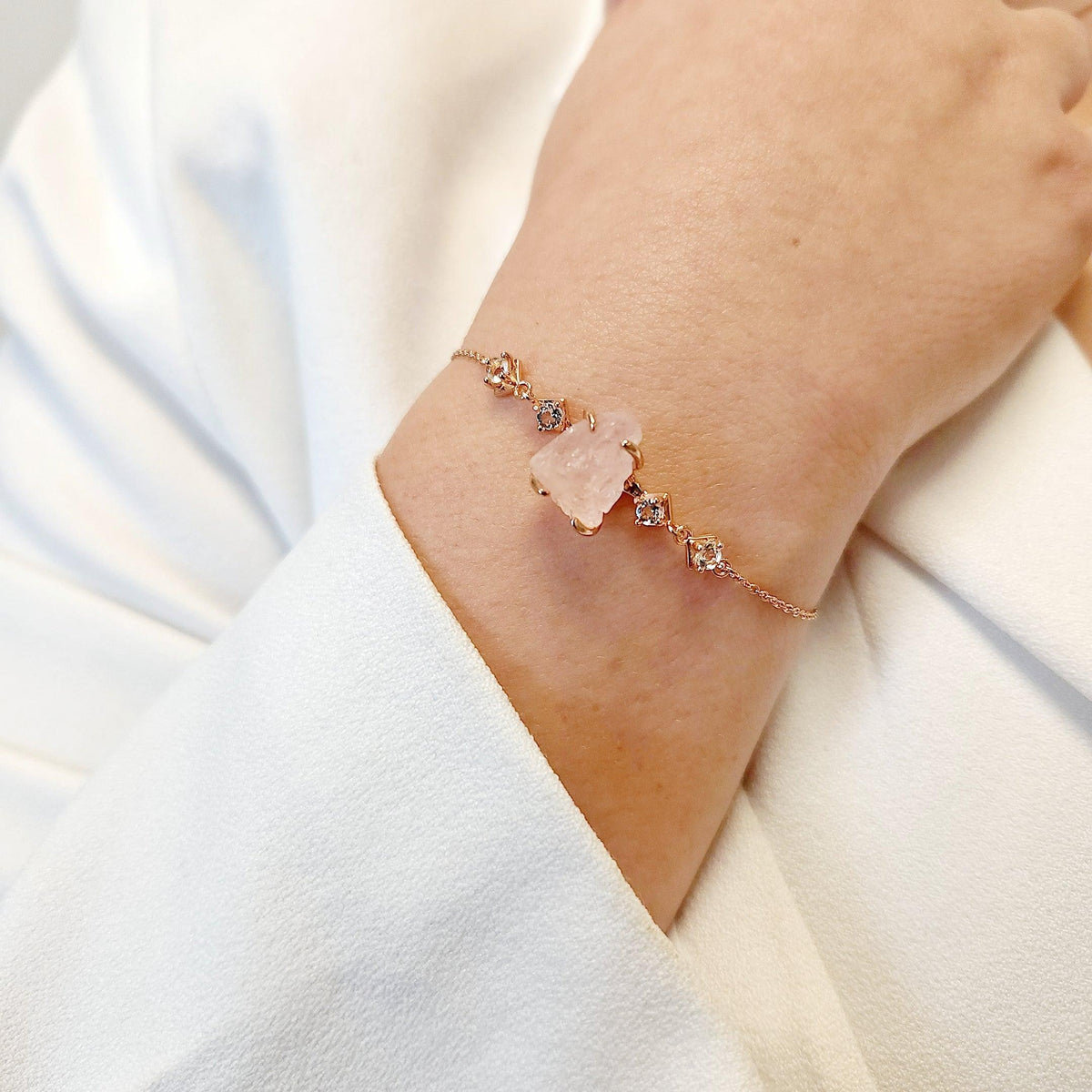 Raw Morganite Chain Bracelet - Uniquelan Jewelry