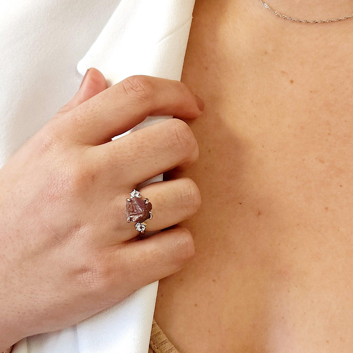 Raw Ruby and Quartz Ring - Uniquelan Jewelry