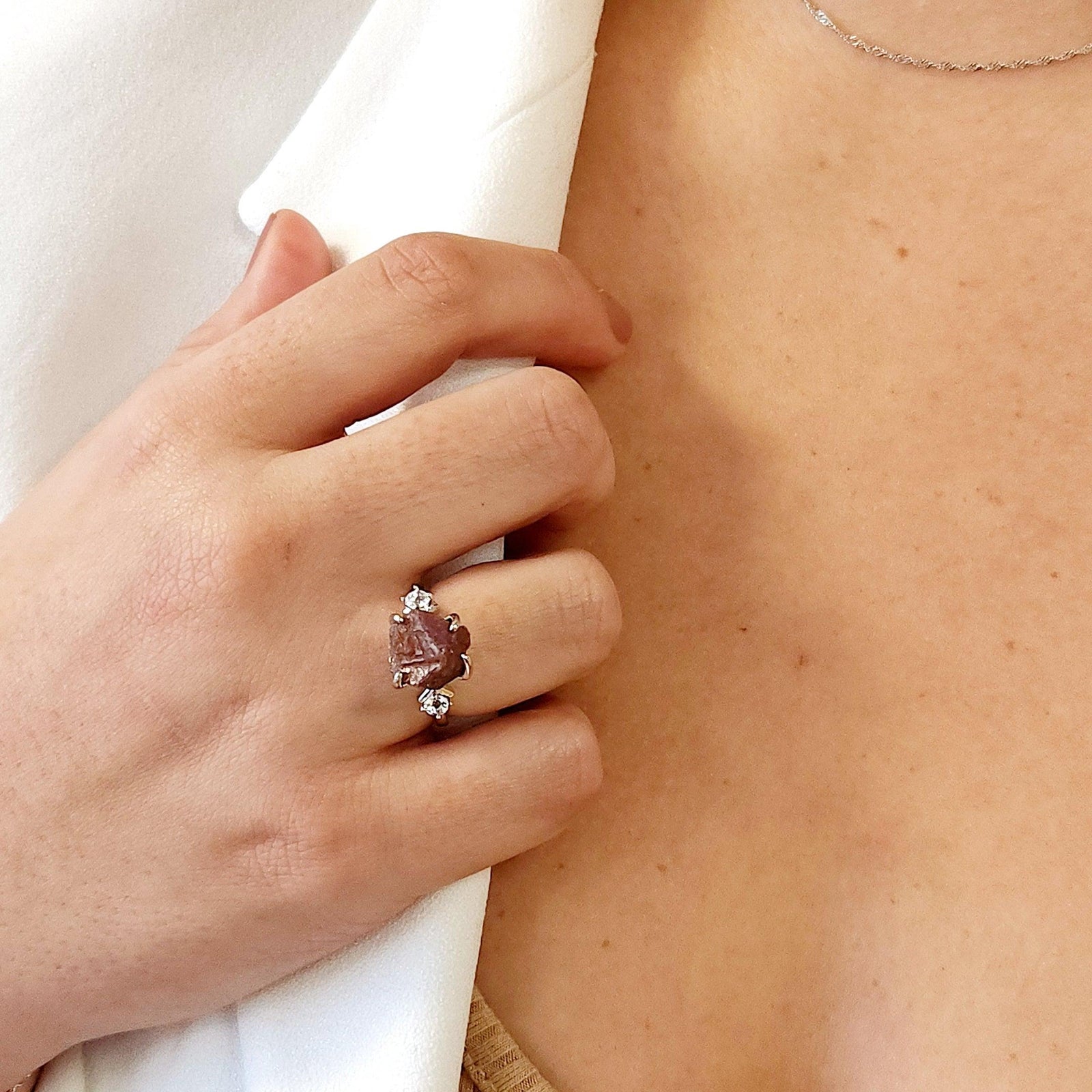 Raw Ruby and Quartz Ring - Uniquelan Jewelry