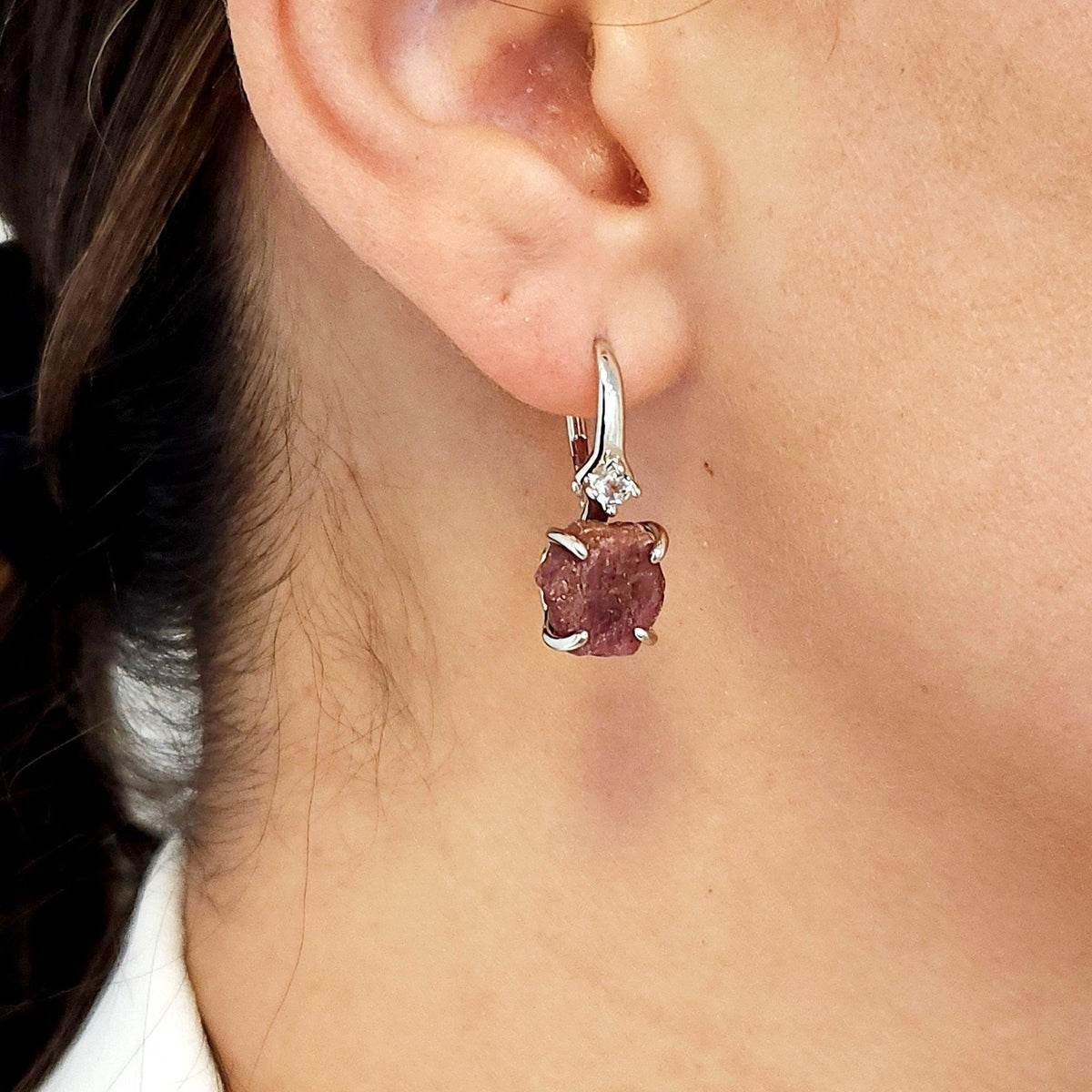 Raw Ruby Drop Earrings - Uniquelan Jewelry