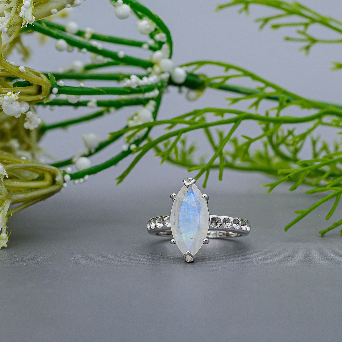 Genuine Moonstone Marquise Ring - Uniquelan Jewelry