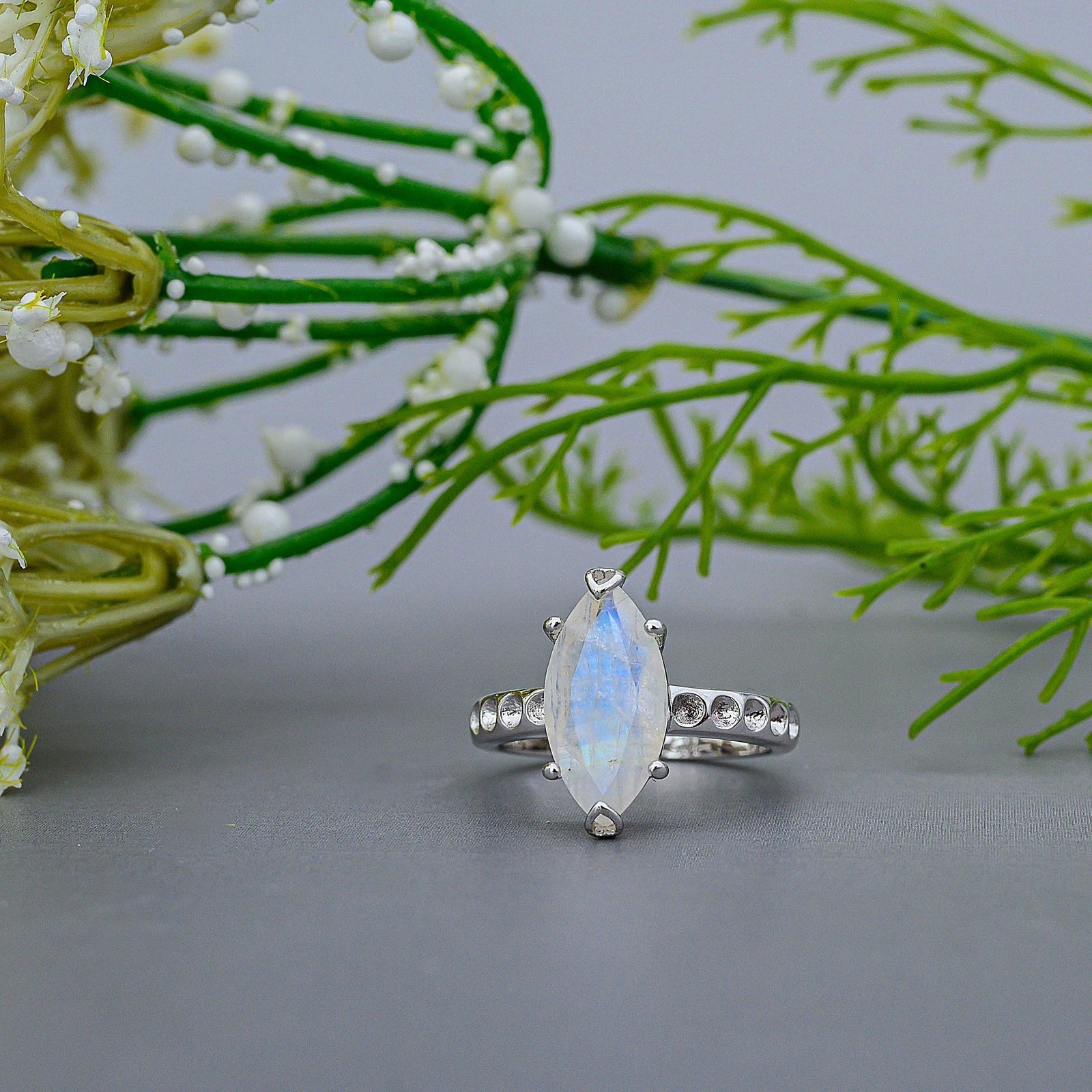 Genuine Moonstone Marquise Ring - Uniquelan Jewelry