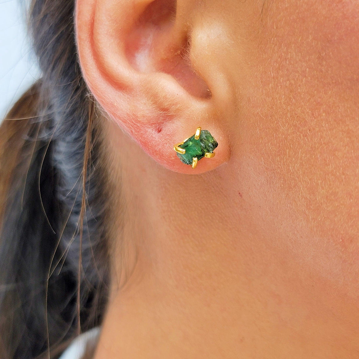 AAA Raw Zambia Emerald Stud Earrings - Uniquelan Jewelry