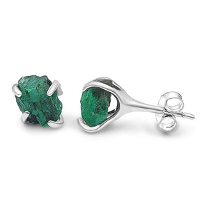 AAA Raw Zambia Emerald Stud Earrings - Uniquelan Jewelry