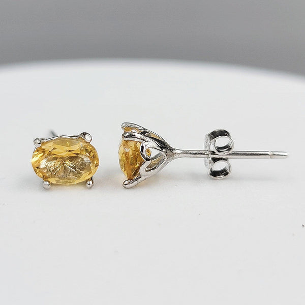 Estate 14K Y Gold 3.80cttw Citrine & 0.12cttw G/SI1 Diamond and Oval  Citrine Earrings | Walter Bauman Jewelers