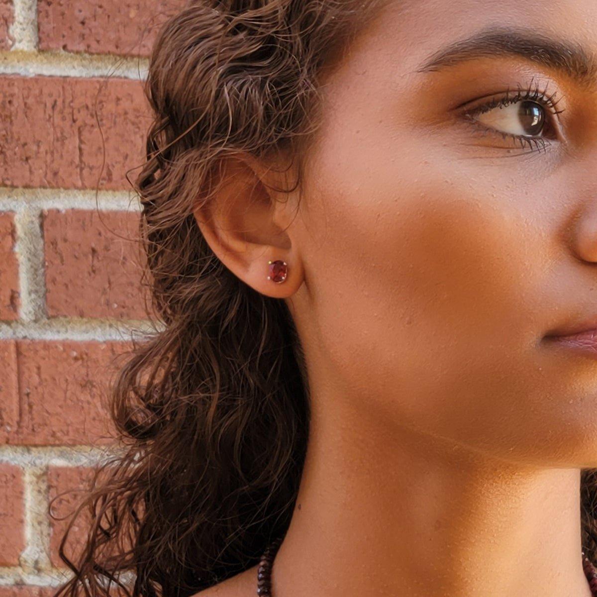 Authentic Oval Garnet Heart Earrings - Uniquelan Jewelry