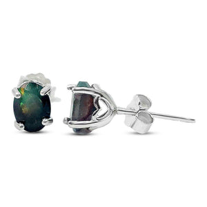 Oval Black Opal Heart Earrings - Uniquelan Jewelry