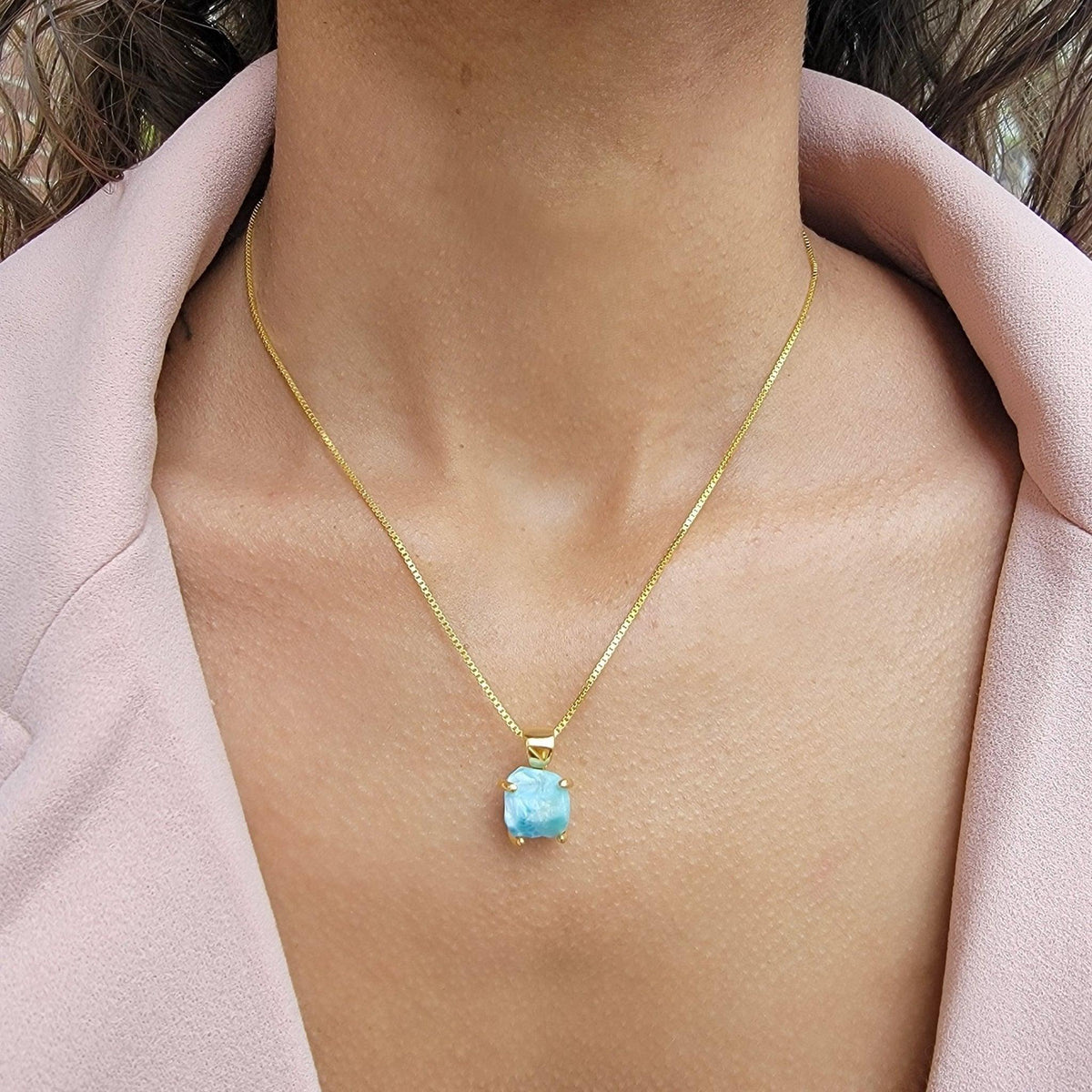 Authentic Raw Larimar Necklace - Uniquelan Jewelry