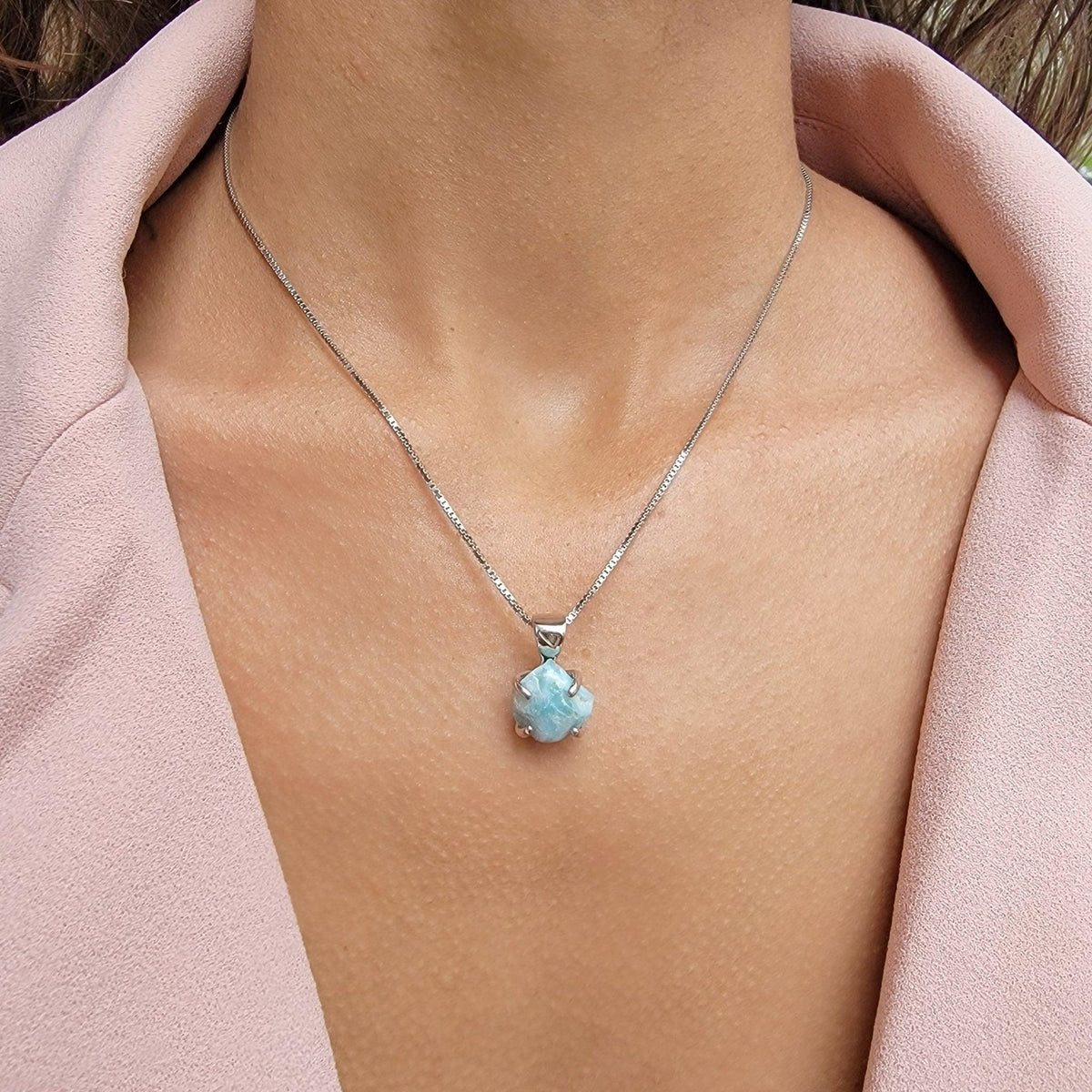 Authentic Raw Larimar Necklace - Uniquelan Jewelry