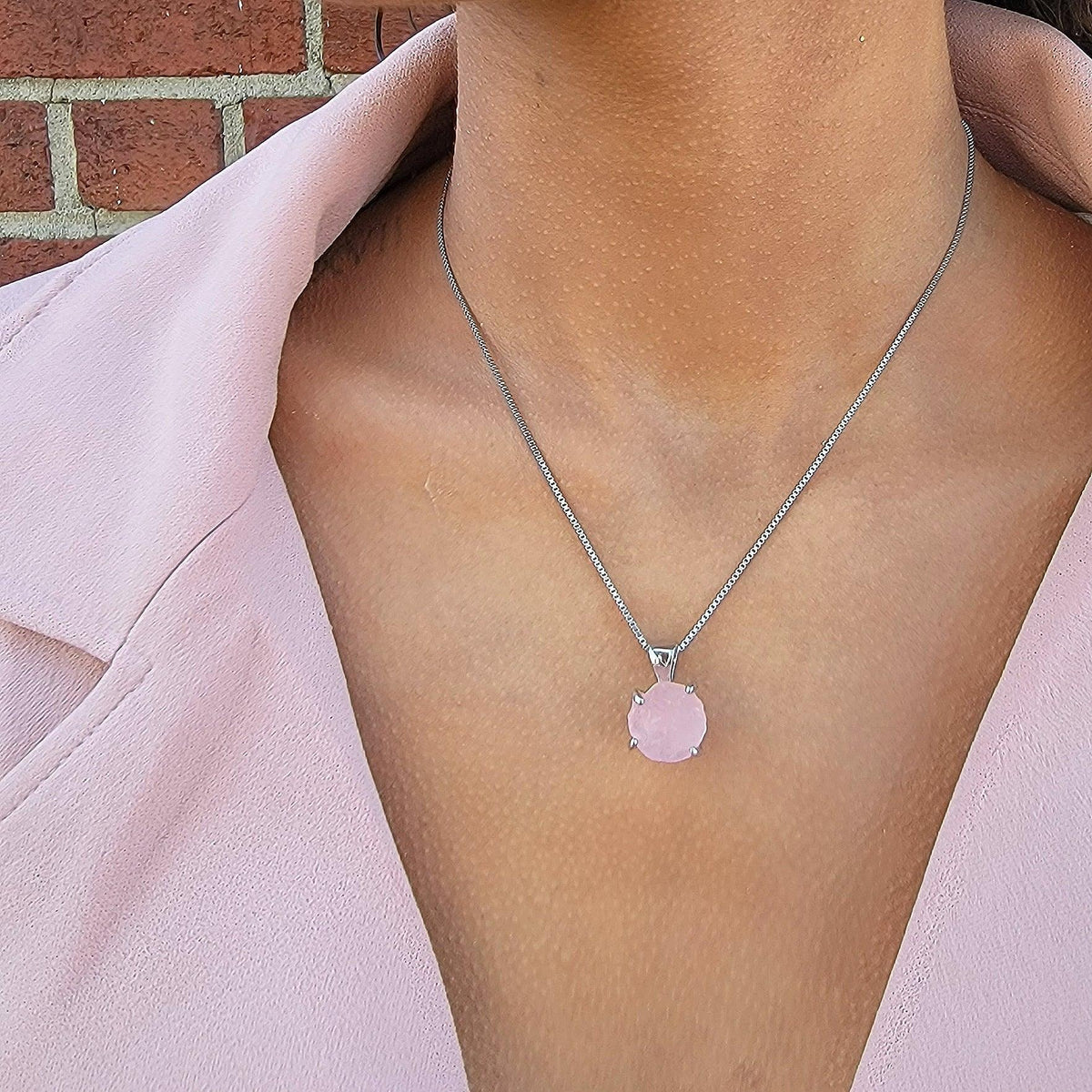 Authentic Raw Rose Quartz Necklace Uniquelan Jewelry