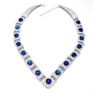 Blue Opal V necklace with solid high end sterling silver - Uniquelan Jewelry