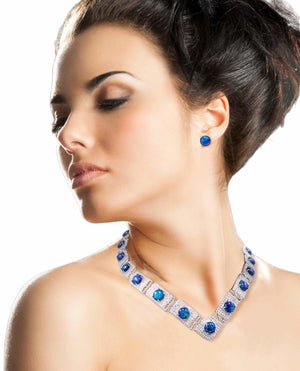 Blue Opal V necklace with solid high end sterling silver - Uniquelan Jewelry