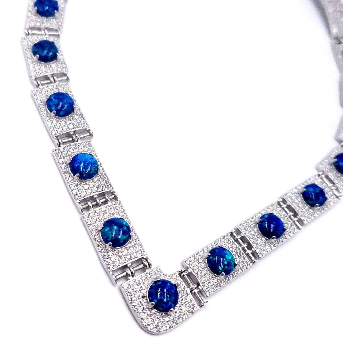 Blue Opal V necklace with solid high end sterling silver - Uniquelan Jewelry