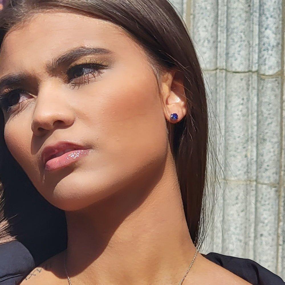 Blue Sapphire Heart Stud Earrings - Uniquelan Jewelry