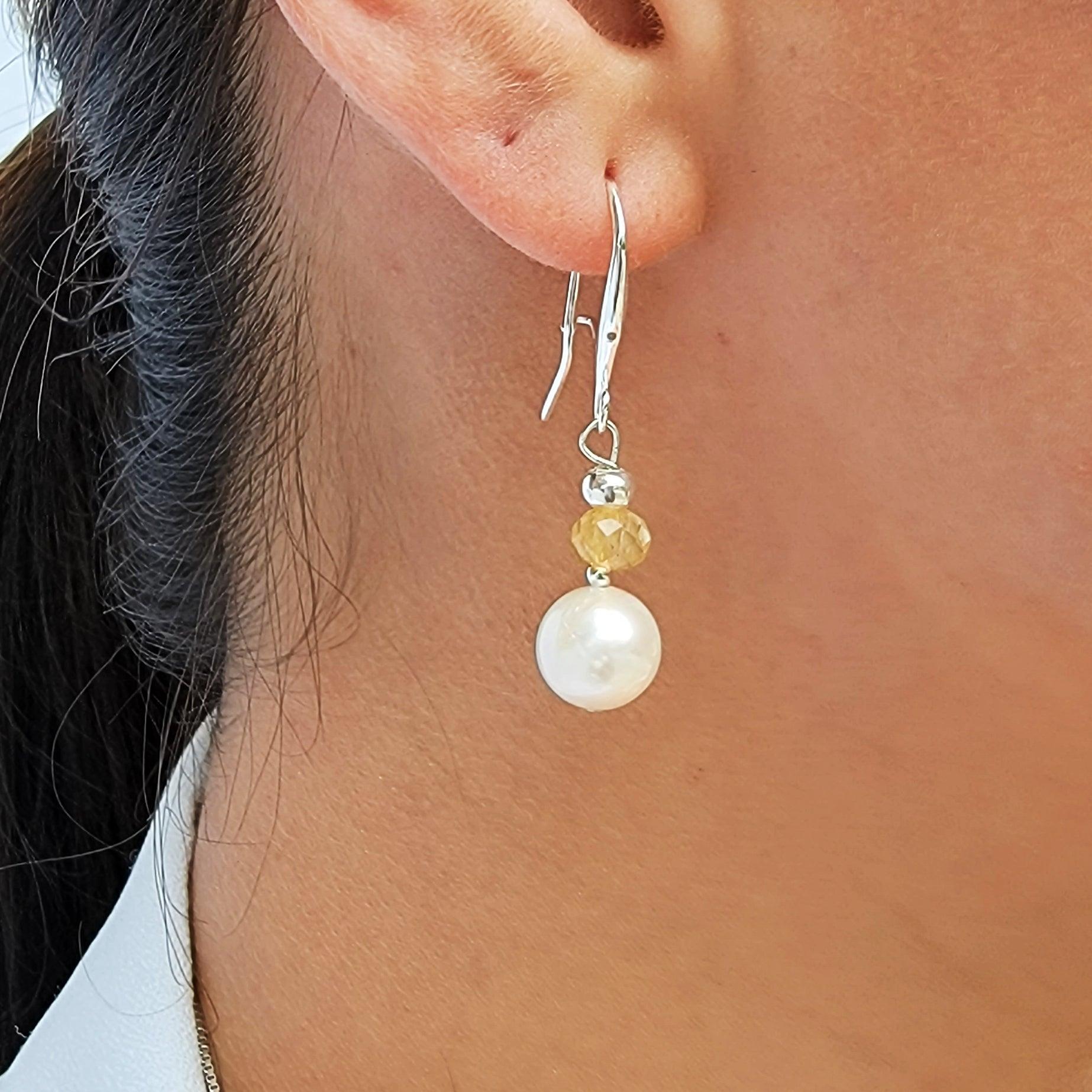 Citrine and Pearl Drop Earrings - Uniquelan Jewelry