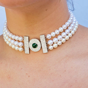 Emerald and Pearl Choker Necklace - Uniquelan Jewelry