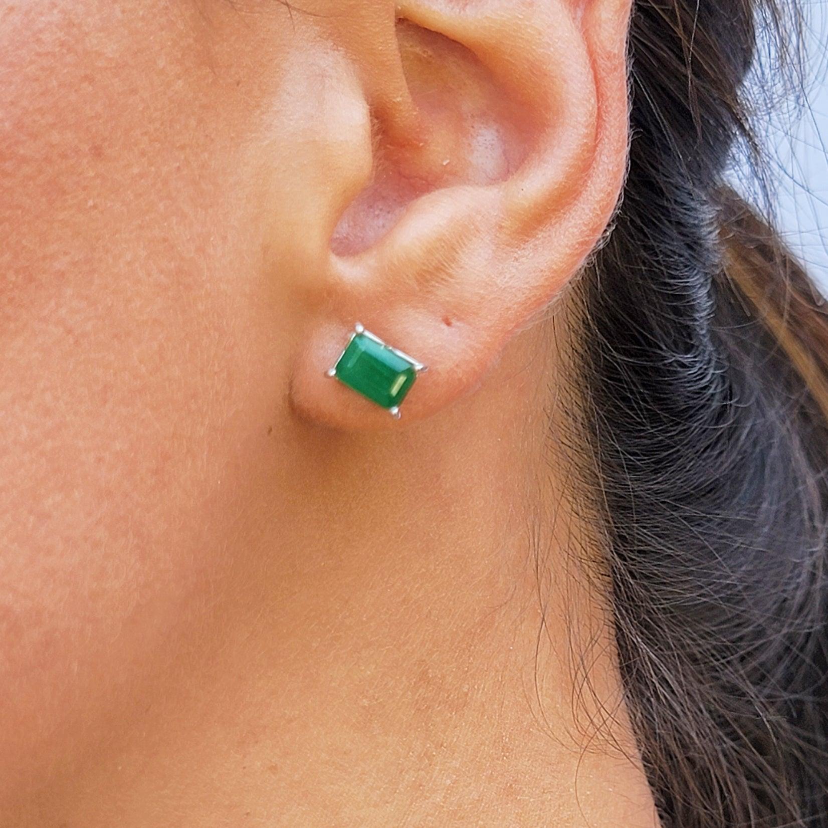Emerald Heart Stud Earrings