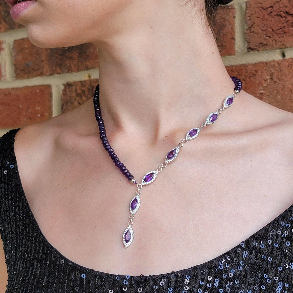 Genuine Amethyst Lariat Necklace - Uniquelan Jewelry