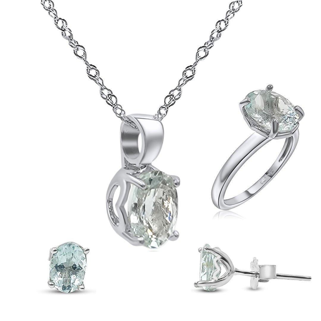 Genuine Aquamarine Heart Jewelry Set - Uniquelan Jewelry