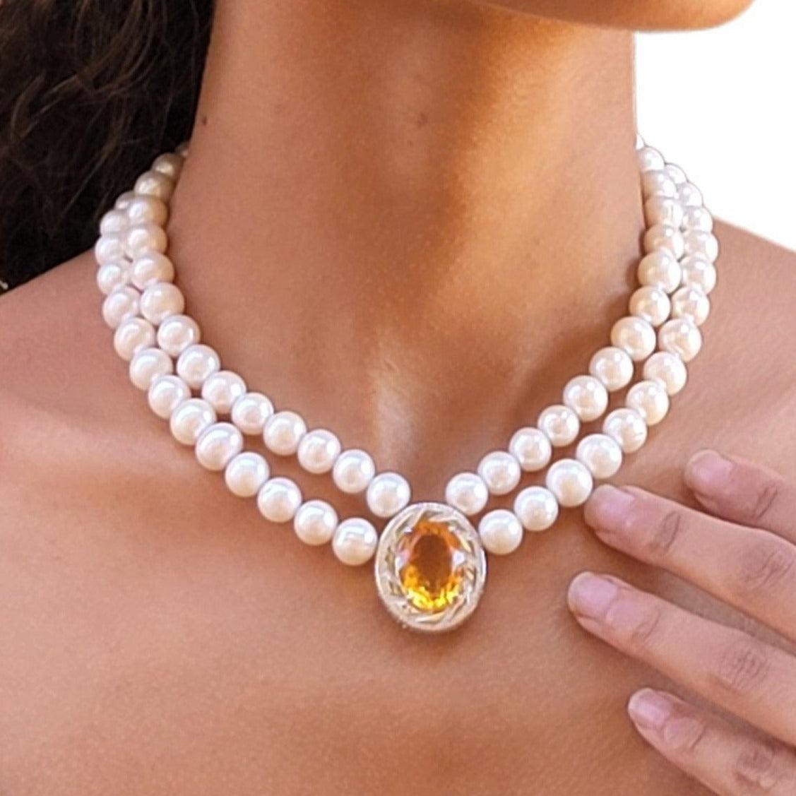 Genuine Citrine and Pearl Necklace - Uniquelan Jewelry
