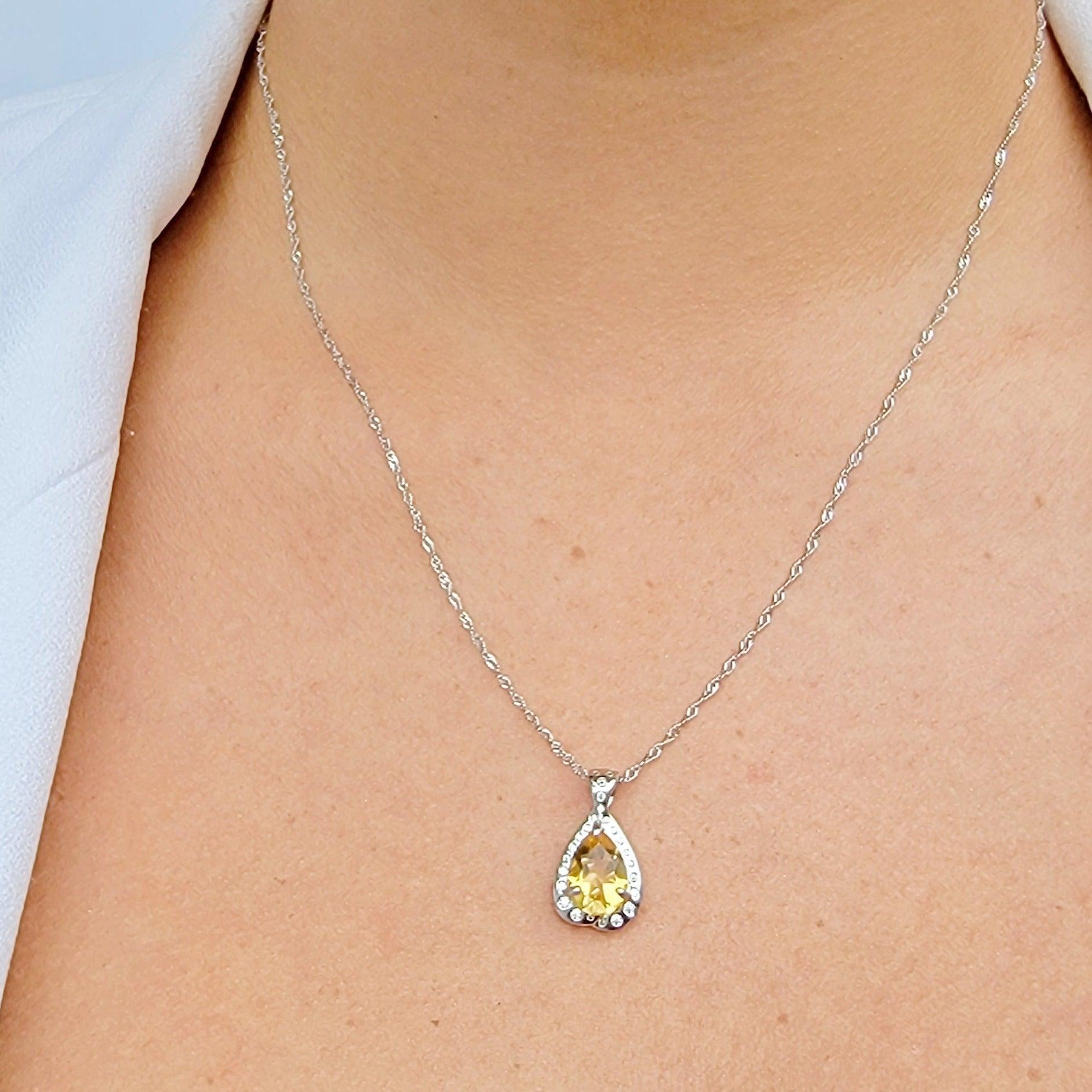 Genuine Citrine Heart Pendant Necklace