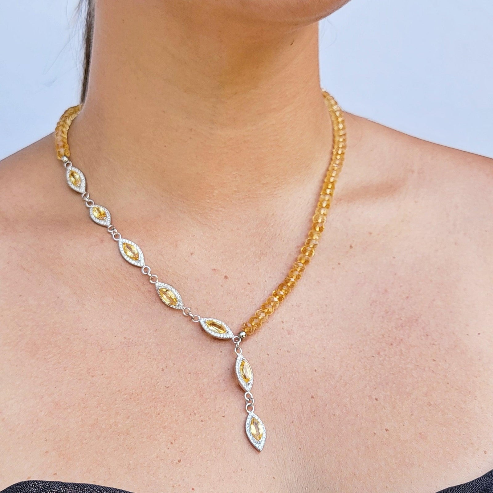Genuine Citrine Lariat Necklace - Uniquelan Jewelry