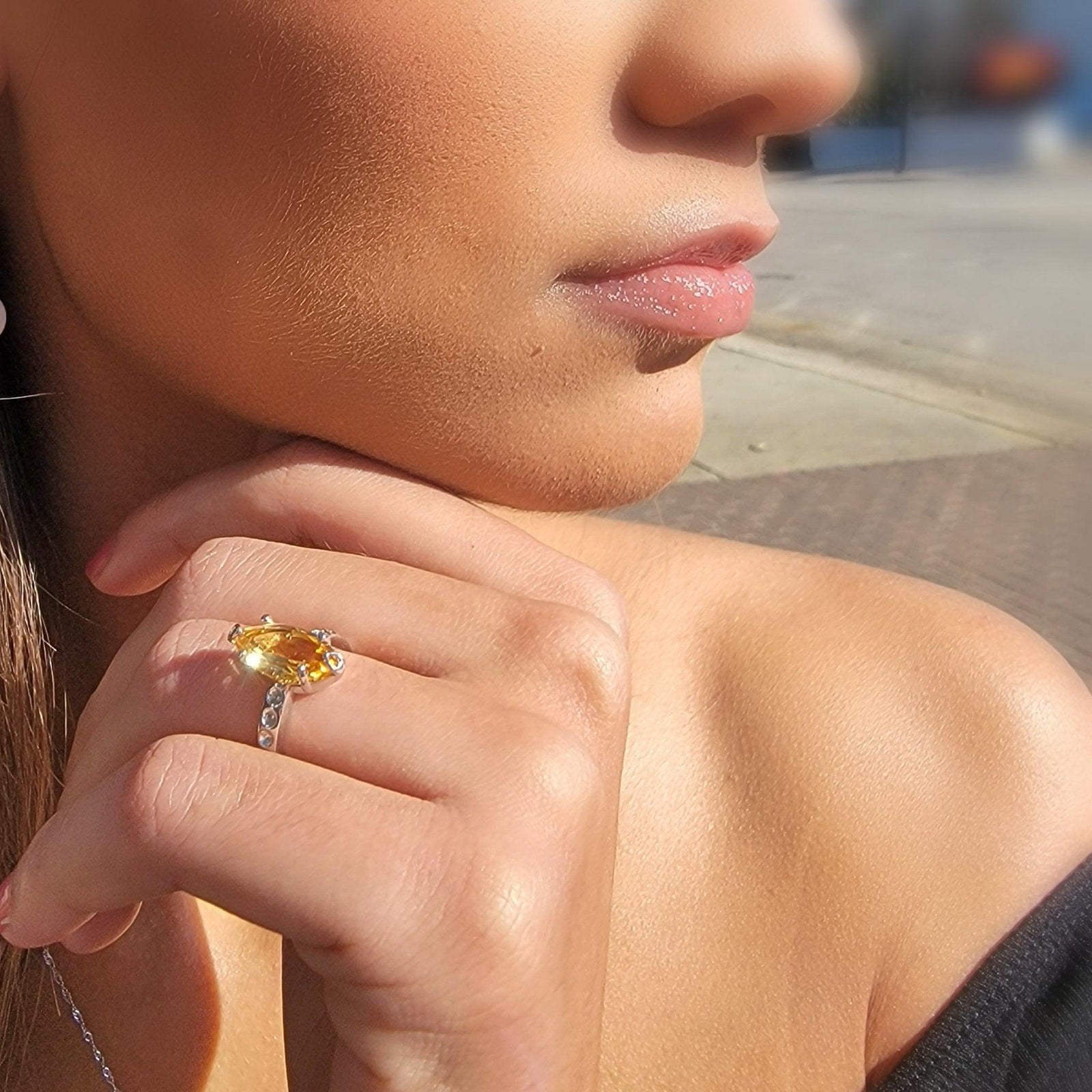 Genuine Citrine Marquise Ring - Uniquelan Jewelry