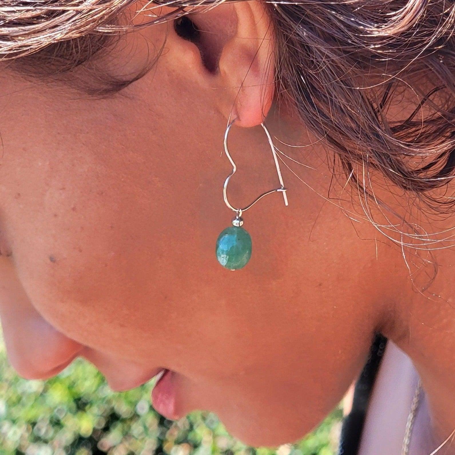 Genuine Emerald Heart Drop Earrings