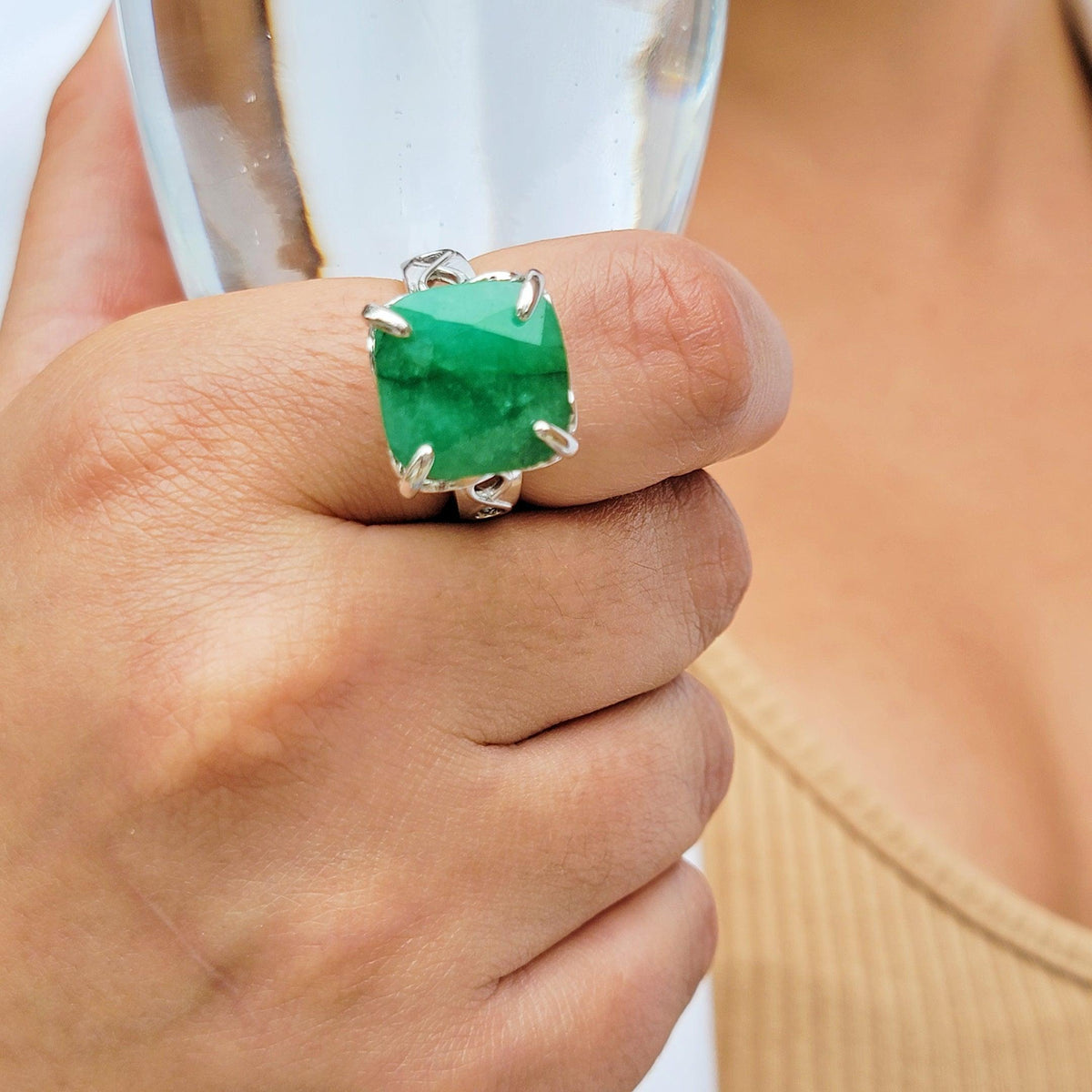 Genuine Emerald Infinity Ring - Uniquelan Jewelry