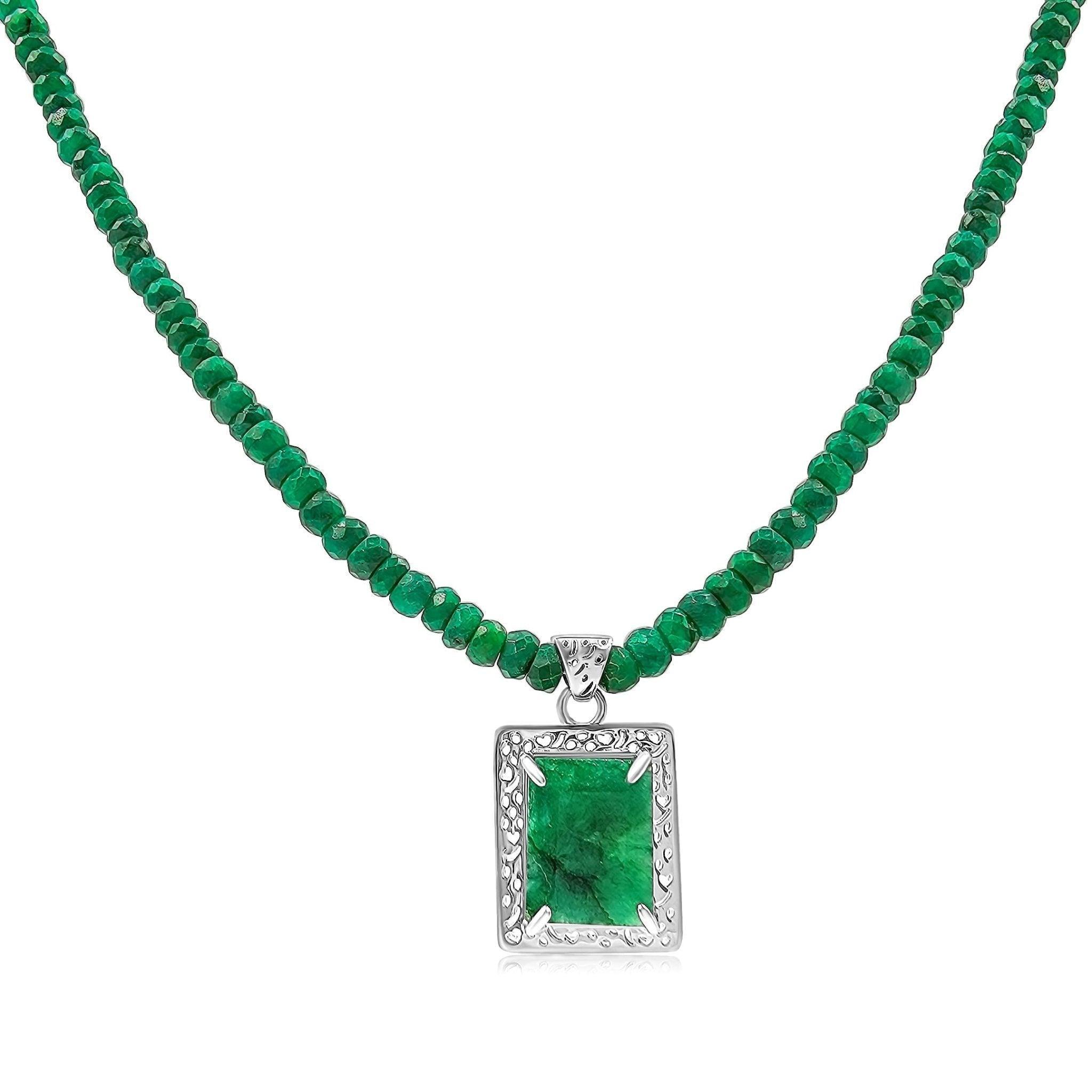 Rough store Emerald Crystal Necklace, 925 Sterling Silver Pendant Necklace, May Births