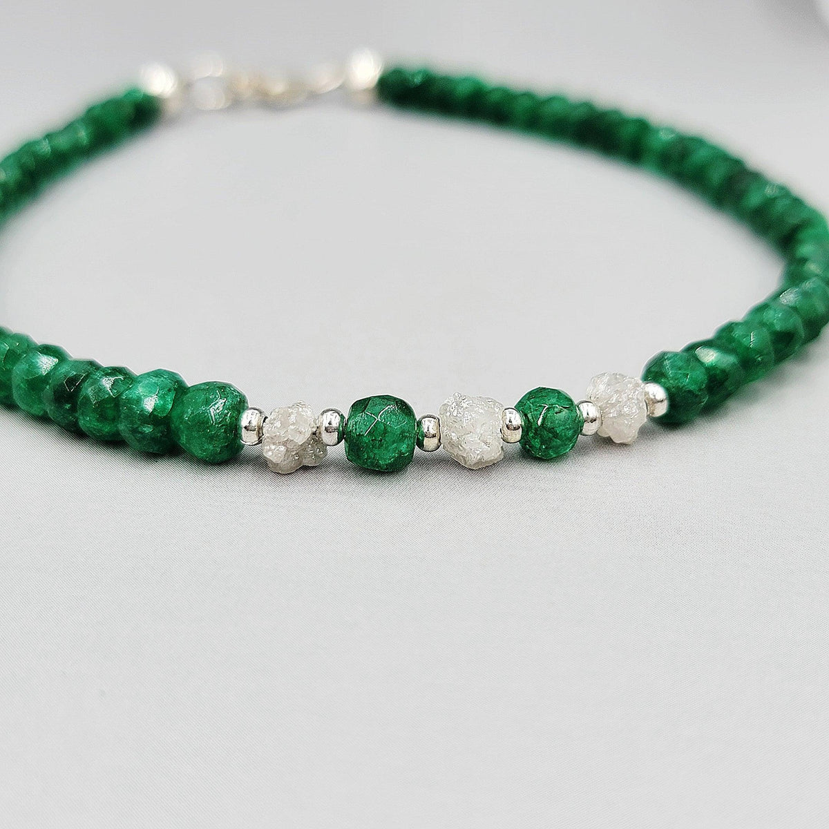 Genuine Emerald Raw Diamond Bracelet - Uniquelan Jewelry