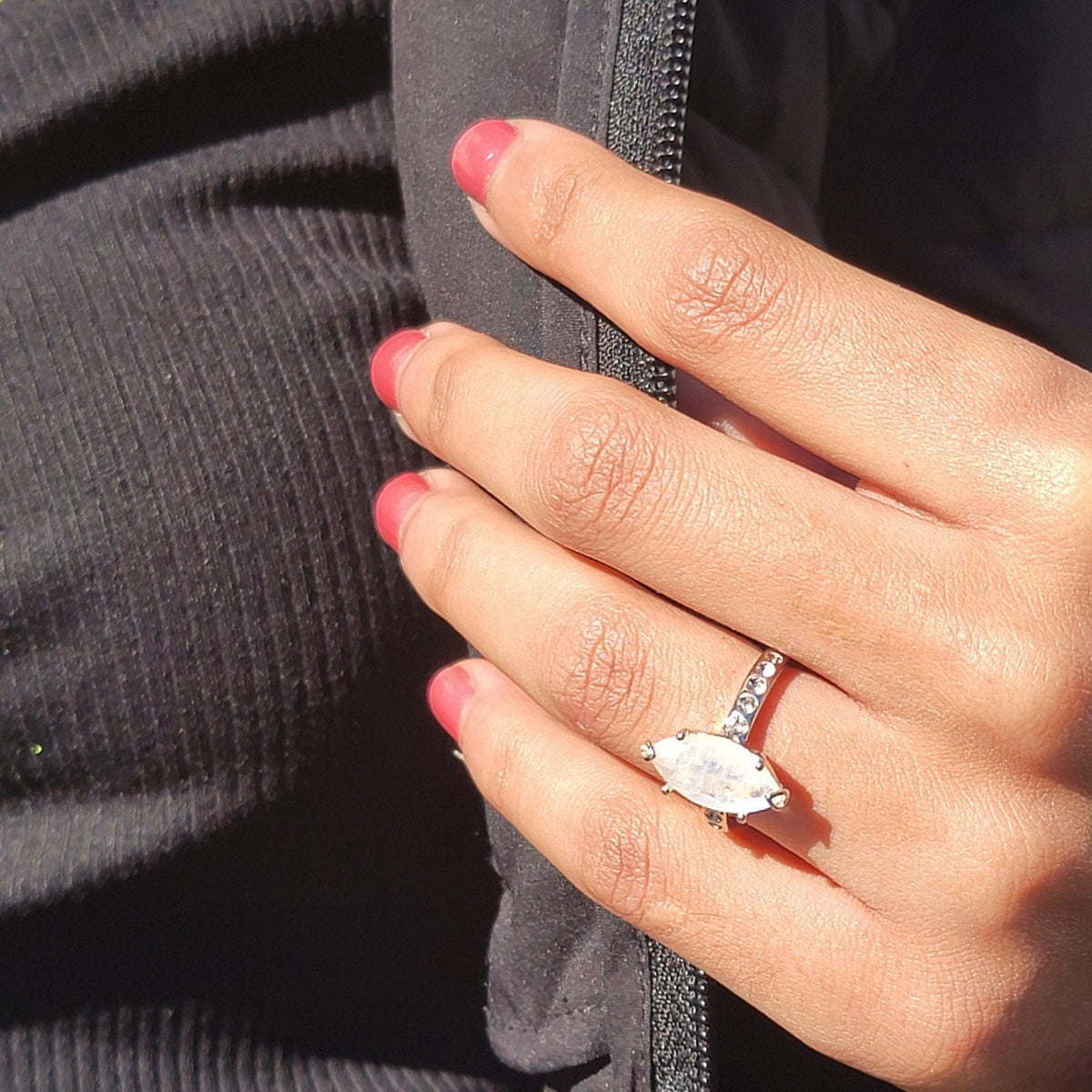 Genuine Moonstone Marquise Ring - Uniquelan Jewelry