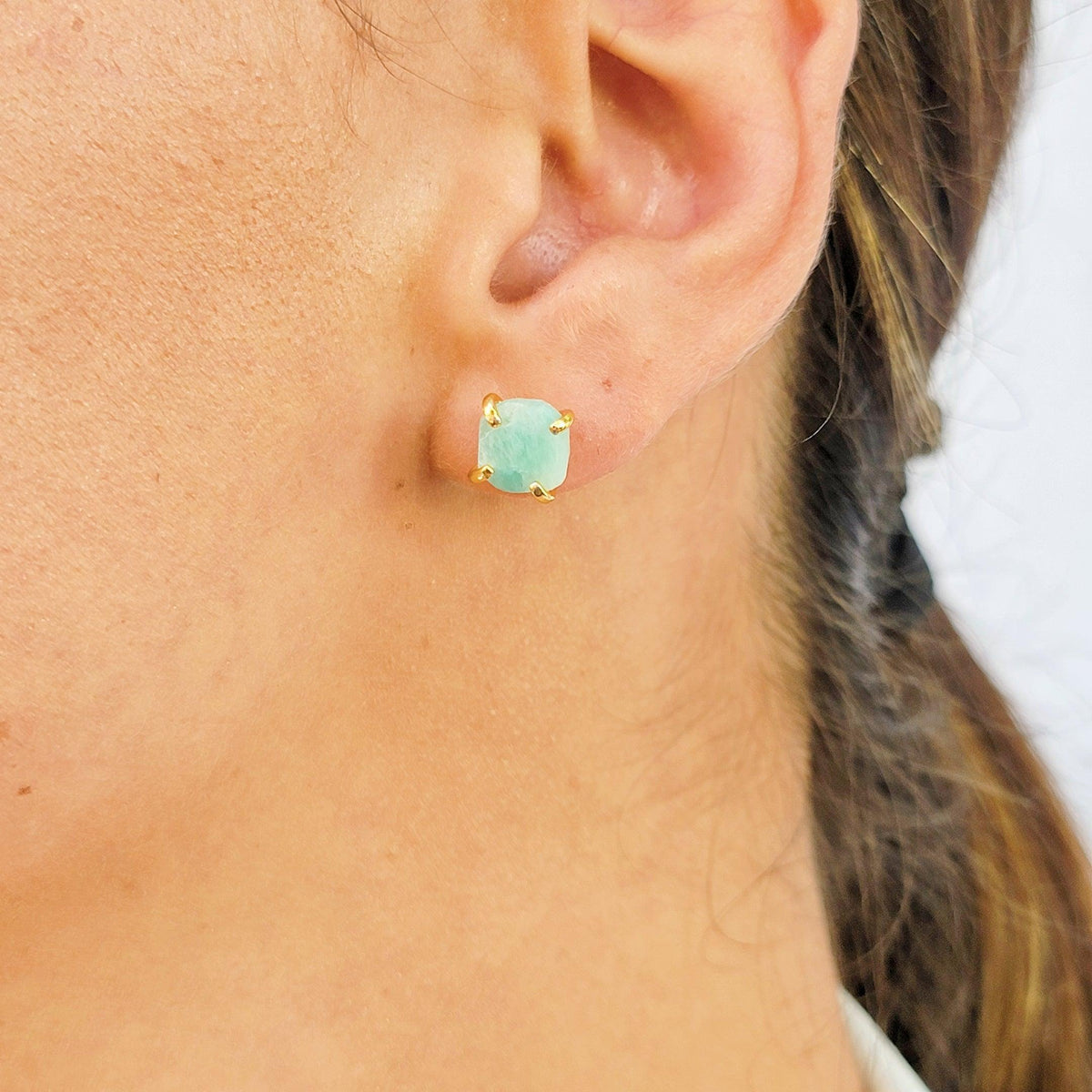 Genuine Raw Amazonite Stud Earrings - Uniquelan Jewelry