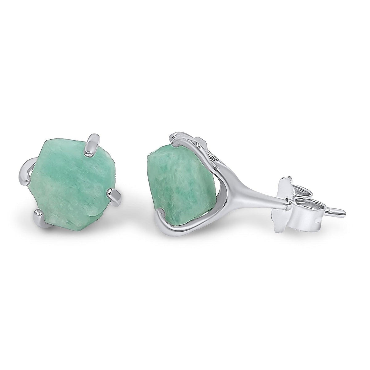 Genuine Raw Amazonite Stud Earrings - Uniquelan Jewelry