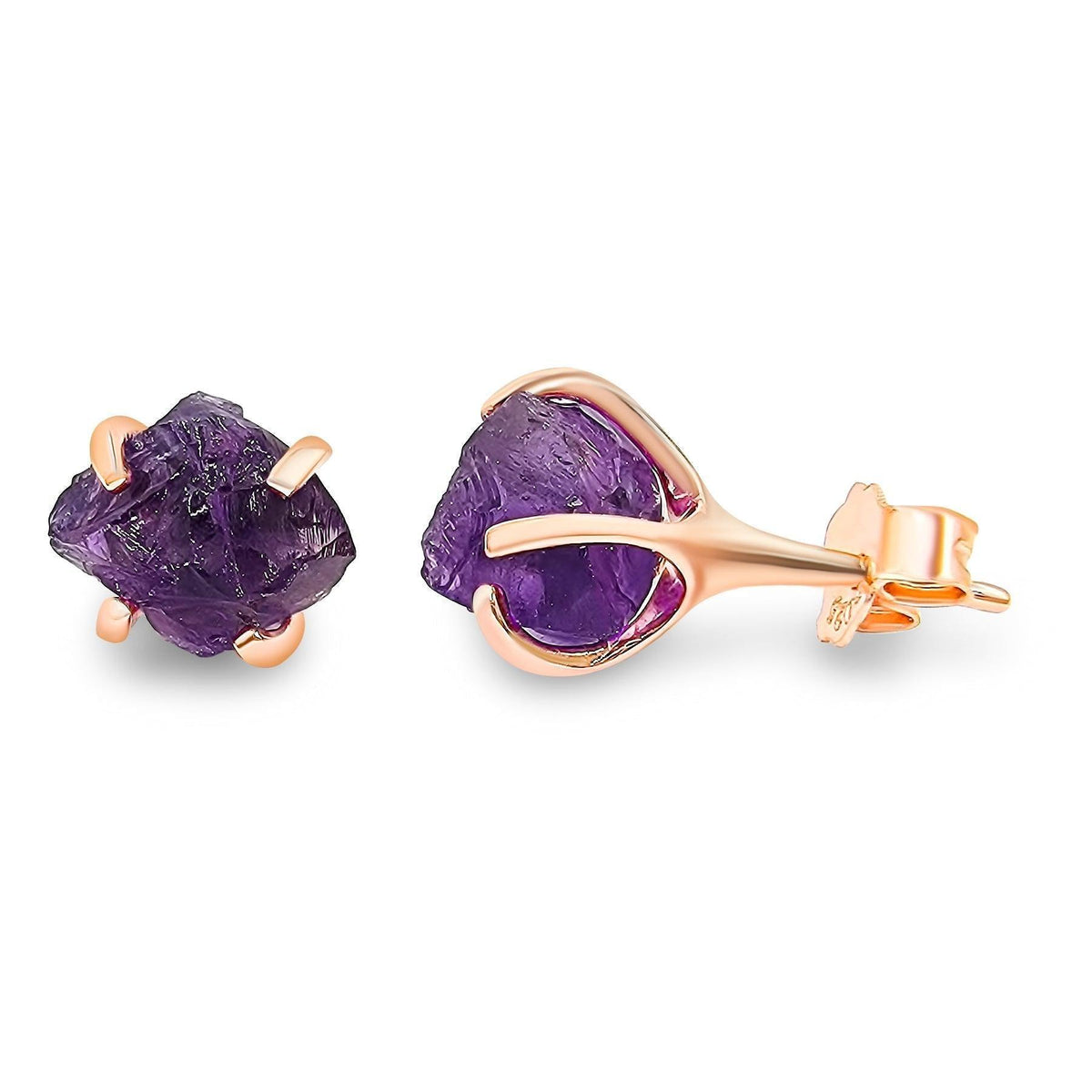 Genuine Raw Amethyst Stud Earrings - Uniquelan Jewelry