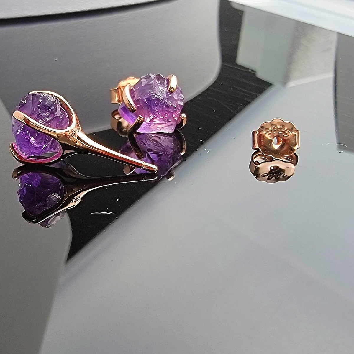 Genuine Raw Amethyst Stud Earrings - Uniquelan Jewelry