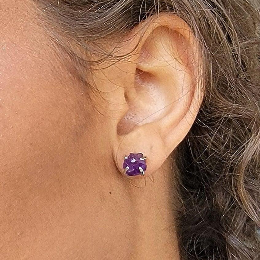 Genuine Raw Amethyst Stud Earrings - Uniquelan Jewelry