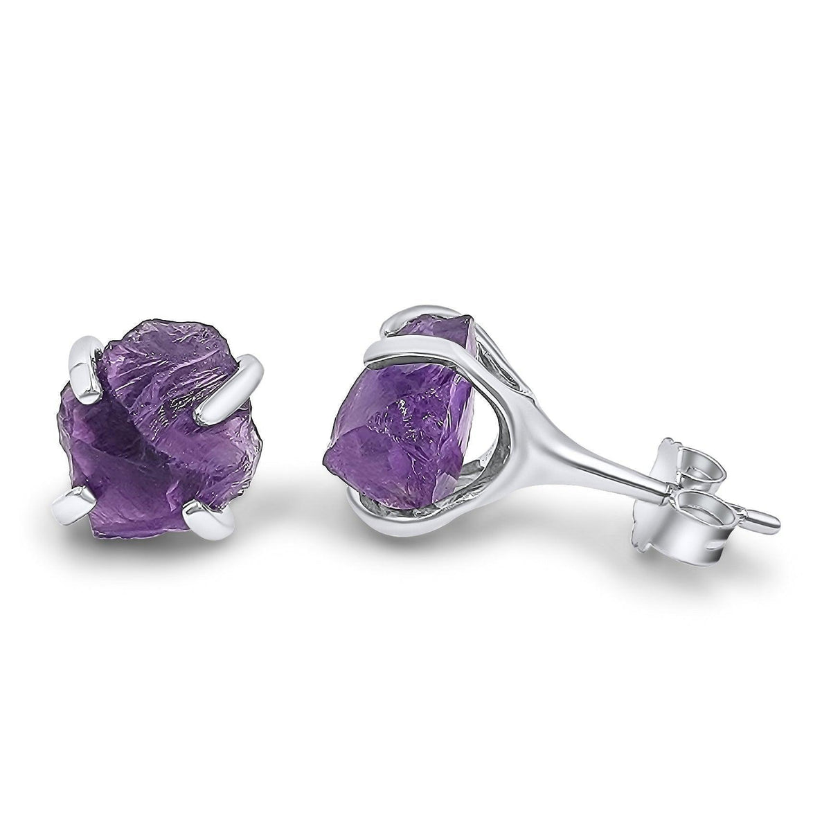 Genuine Raw Amethyst Stud Earrings - Uniquelan Jewelry