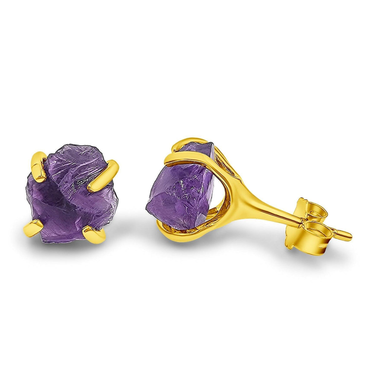 Genuine Raw Amethyst Stud Earrings - Uniquelan Jewelry