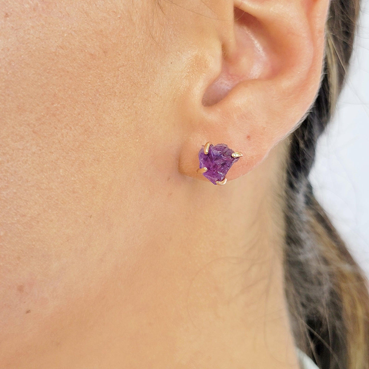 Genuine Raw Amethyst Stud Earrings - Uniquelan Jewelry